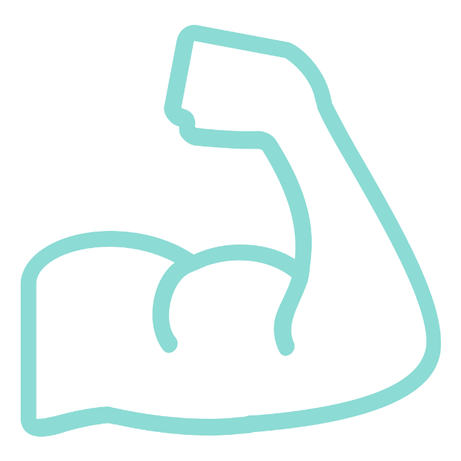 Teal graphic outline of a muscled arm flexing.