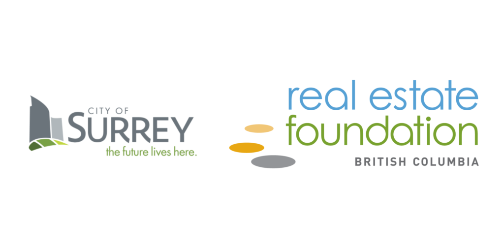 Logos for the City of Surrey and the Real Estate Foundation of BC